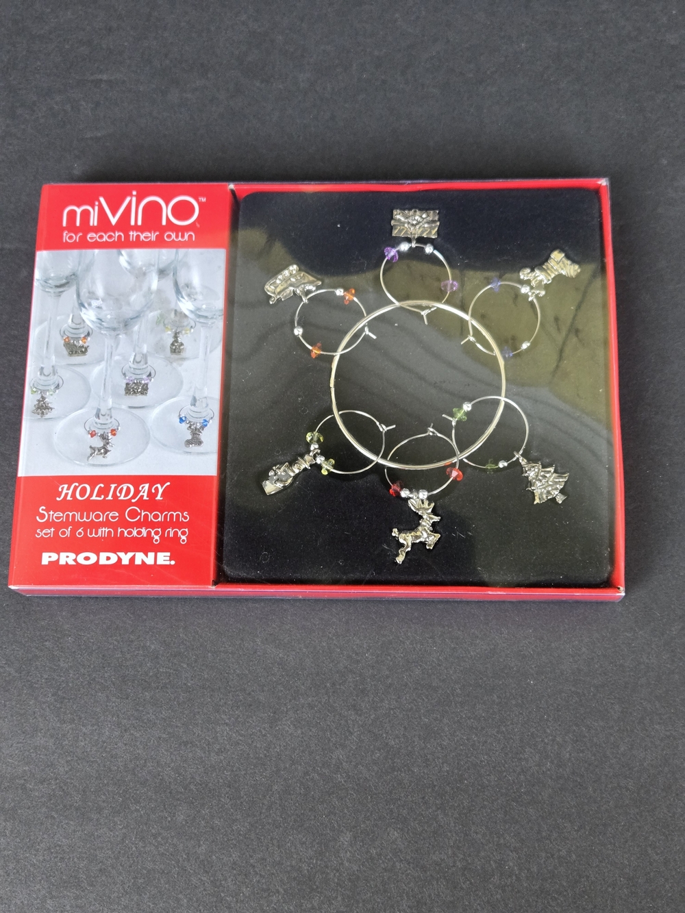 Holiday Stemware Charm Set - Silver with Multicolor Accents